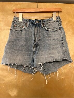 Weekday Light Wash High-Rise Frayed Denim Shorts